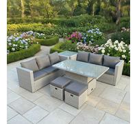 Fimous 8 Seater Rattan Garden Furniture Set with Adjustable Rising Table, 2 Sofas, Side Table & 2 Footstools - Light Grey