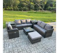 Fimous 8 Seater Rattan Garden Furniture Set with Coffee Table, 2 Sofas, Reclining Chair, 2 Side Tables & Large Footstool - Dark Grey