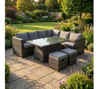Fimous 8 Seat Dark Mixed Grey Rattan Garden Furniture Corner Sofa Set Adjustable Dining Or Coffee Table Right Side