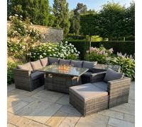 Fimous Rattan Garden Furniture Dining Set 8-seater with Big Stool Side Table