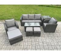 Fimous 8 Seater Rattan Garden Furniture Set With Rectangular Coffee Table Side Table 3 Footstools Patio Outdoor Lounge Sofa Set