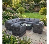 Fimous 8 Seater PE Wicker Outdoor Rattan Garden Furniture Sets Lounge Chair 2 Coffee Table in Dark Grey Fimous Dark Grey