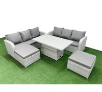 Fimous Outdoor Garden Furniture Sets 8 Seater Wicker Rattan Furniture Sofa Sets with 2 Big Footstool Light Grey