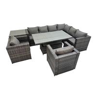 Fimous 8 Seater Rattan Height Adjustable Rising Lifting Table Corner Sofa Set in Dark Grey Fimous Dark Grey
