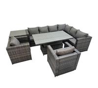 Fimous 8 Seater Rattan Height Adjustable Rising Lifting Table Corner Sofa Sets With 2 Chairs Side Table Dark Grey Mixed