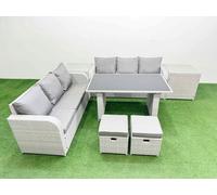 8 Seater Rattan Outdoor Dining Table Set with 2 Side Tables 2 Stools Fimous Light Grey One Size