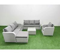 8 Seater Poly Rattan Outdoor Garden Furniture Square Coffee Table Sofa Set Patio 3 Seater Sofa Reclining Chair 3 Seater Sofa Big Footstool Light Grey Fimous Light Grey One Size