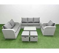 Fimous 8 Seater Rattan Outdoor Sofa Set - Light Grey PE Wicker with Rectangular Coffee Table, Reclining Chair, Loveseat & 3-Seater Sofa