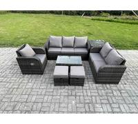 FIMOUS Outdoor Patio Garden Furniture Set 8-Seater Wicker Rattan Sofa with 3-Seater & Side Table