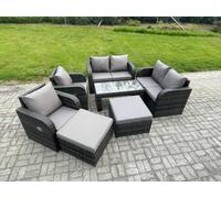 Fimous 8 Seater Rattan Wicker Garden Furniture Patio Conservatory Sofa Set with Rectangular Coffee Table Reclining Chair Love Sofa 2 Big Footstool