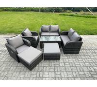Fimous 8 Seater Rattan Wicker Garden Furniture Patio Conservatory Sofa Set with Rectangular Coffee Table Reclining Chair Love Sofa 2 Big Footstool