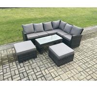 Fimous 8 Seater Wicker PE Outdoor Garden Furniture Set High Back Rattan Corner Sofa Set with 2 Big Footstool Rectangular Coffee Table