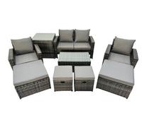 Fimous 8 Seater Wicker PE Rattan Furniture Outdoor 4 Stools Side Table Set