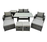 Fimous 8 Seater Outdoor Dining Table Double Seat Sofa Side Table 4 Stools Set