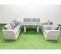 8 Seater Wicker PE Rattan Furniture Outdoor Reclining Chair Set Fimous Light Grey One Size