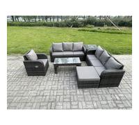 Fimous 8 Seater Wicker PE Rattan Sofa Set Outdoor Patio Garden Furniture Set with Side Table Reclining Chairs Coffee Table