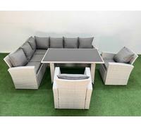 Fimous 8 Seater Wicker Rattan Corner Sofa Sets Outdoor Garden Furniture Sets With Lounge Sofa 2 Armchair Light Grey