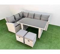 Fimous 8 Seater Wicker Rattan Corner Sofa Sets Outdoor Garden Furniture Sets With Lounge Sofa 2 Small Footstools Light Grey