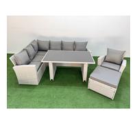 Fimous 8 Seater Wicker Rattan Corner Sofa Sets Outdoor Garden Furniture Sets With Lounge Sofa Big Footstool Armchair Light Grey