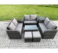 Fimous Outdoor Garden Furniture Sets 8 Seater Wicker Rattan Furniture Sofa Sets with Side Table 2 Small Footstools Dark Grey Mixed
