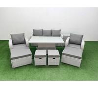 Fimous 9 Pcs High Back Reclining Chair Sofa Dining Set Rising Table With Stools Light Grey