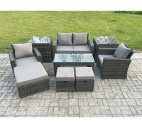 Fimous 9 Pcs Outdoor Lounge Sofa Set Wicker Pe Rattan Garden Furniture Set With Rectangular Coffee Table Armchair