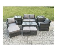 Fimous 9 Pcs Outdoor Lounge Sofa Set Wicker Pe Rattan Garden Furniture Set With Rectangular Coffee Table Armchair