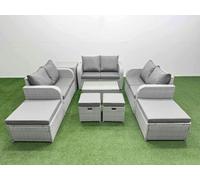9 PCs Rectangular Coffee Table Set Reclining Chair Inclining Sofa Fimous Light Grey One Size