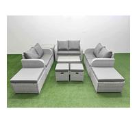 9 PCs Rectangular Coffee Table Set Reclining Chair Inclining Sofa Fimous Light Grey One Size