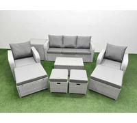 Fimous 9 Pcs Rectangular Coffee Table Set Reclining Chair Inclining Sofa Seat 2 Big Footstool 2 Small Stool 1 Side Table