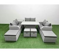 9 PCs Rising Dining Table Set Inclining Love Sofa Seat Big Footstool Fimous Light Grey One Size