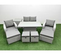 Fimous 9 PCs Rising Dining Table Set Reclining Chair Inclining Love Sofa Seat in Light Grey Fimous Light Grey