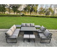 Fimous 9 Piece Garden Furniture Set 10-Seater Aluminium With Adjustable Rising Lifting Dining Table & Cushions Dark Grey