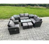 Fimous 9 Piece Rattan Garden Furniture Set Outdoor Patio Sofa, Table & Chairs Coffee Table 2 Small Footstools Ideal for Pool Side, Balcony Fimous Dark Grey
