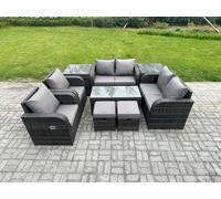 Fimous 9 Piece Rattan Garden Furniture Set Outdoor Patio Sofa, Table & Chairs Coffee Table 2 Small Footstools Ideal for Pool Side, Balcony Fimous Dark Grey