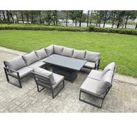 Fimous 9 Pieces Aluminium Garden Furniture Set With With Adjustable Rising Lifting Dining Table Dark Grey