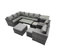 Fimous 9 Pieces Garden Furniture Corner Sofa Set & 3 Footstools Side Table
