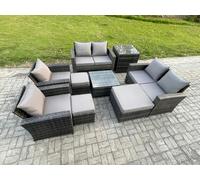 Fimous Outdoor Garden Furniture Sets 9 Pieces Wicker Rattan Furniture Manual Wicker Patio Sofa Patio Conversation Set with 3 Footstools Side Table Dark Grey Mixed Dark Grey