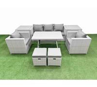 Fimous 9 Pieces Outdoor PE Rattan Sofa Armchair Set with 2 Side Tables in Light Grey Fimous Light Grey