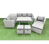 Fimous 9 Pieces Outdoor PE Rattan Sofa Armchair Set with Side Table 3 Stools in Light Grey Fimous Light Grey