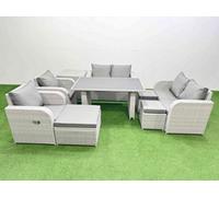 Fimous 9 Pieces Outdoor Pe Rattan Sofa Reclining Chair Set With Cushions Side Table 3 Stools Light Grey