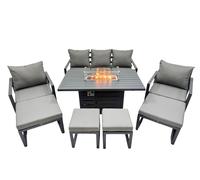 Fimous 9 Seat Aluminium 3 Seat Sofa Gas Fire Pit Table Sets with 4 Stools in Dark Grey Fimous Dark Grey