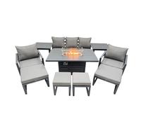 Fimous 9 Seat Aluminium Gas Fire Pit Table Sets with 4 Stools 2 Side Tables