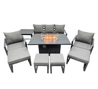Fimous 9 Seat Aluminium Gas Fire Pit Table Sets with 4 Stools Side Table in Dark Grey Fimous Dark Grey