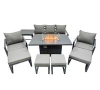 Fimous 9 Seat Aluminium Gas Fire Pit Table Sets with 4 Stools Side Table