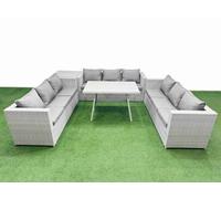 Fimous 9 Seat Outdoor Patio Pe Rattan Garden Furniture With Cushions 3 Seater Sofa Side Table Light Grey