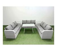Fimous 9 Seat Outdoor Pe Rattan Garden Furniture With Cushions 3 Seater Sofa 2 Side Tables Light Grey