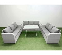 Fimous 9 Seat Outdoor Pe Rattan Garden Furniture With Cushions 3 Seater Sofa 2 Side Tables Light Grey