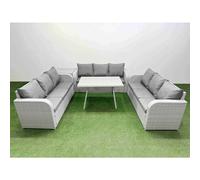 9 Seat Outdoor Rattan Garden Furniture with 3 Seater Sofa Side Table Fimous Light Grey One Size