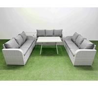 Fimous 9 Seat Outdoor PE Rattan Garden Furniture with Cushions 3 Seater Sofa Side Table Light Grey